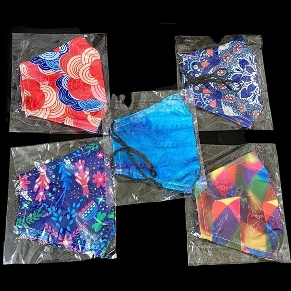 5 Colorful Adjustable Reusable Soft Cloth Face Masks - Picture 1 of 6